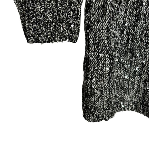 Chico’s Metallic Gray Sequined Knit 3/4 Sleeve Pullover Sweater Size 8 - Picture 6 of 9